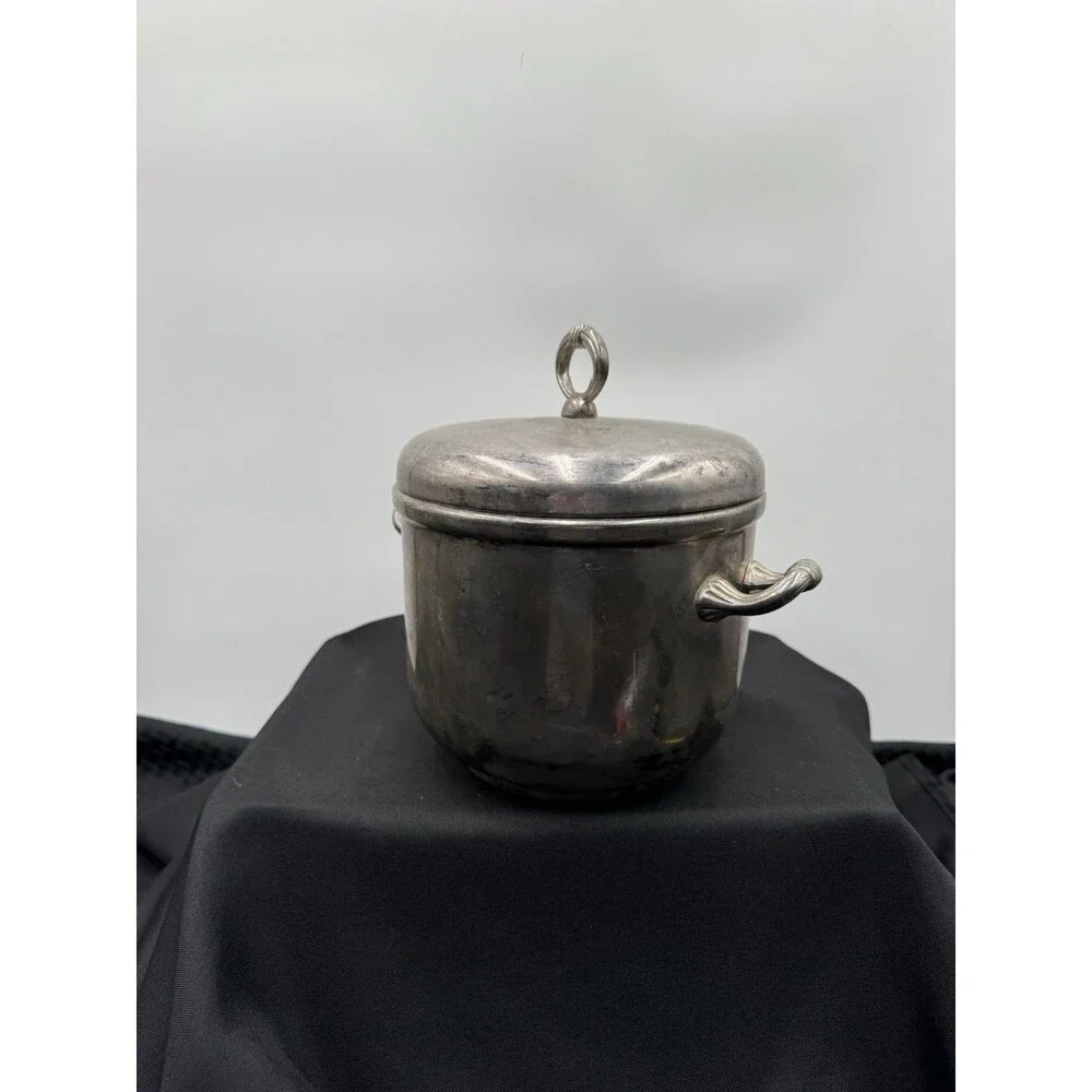 Silver Plated Ice Bucket With Liner And Ice Tongs